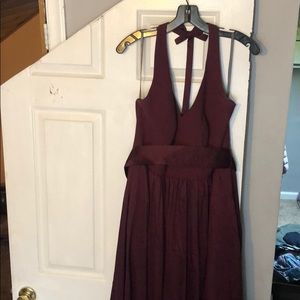 WHITE BY VERA WANG V Neck Halter Gown with Sash